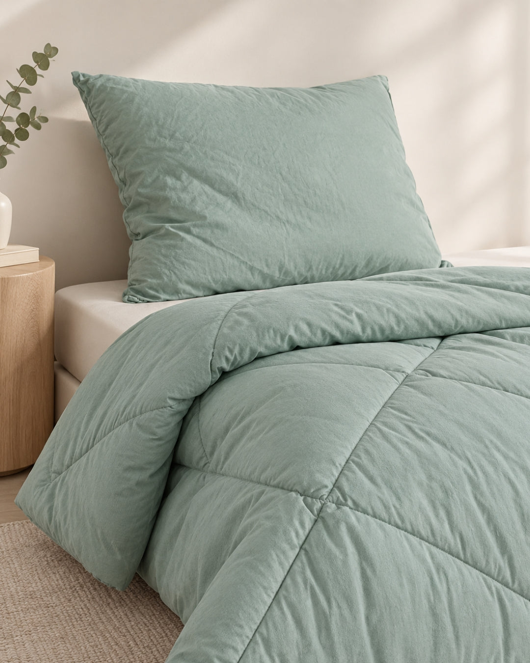 Zestaw Blankies: Kołdra (140x200) + Poduszka (50x60) –  kolor - Szałwiowy